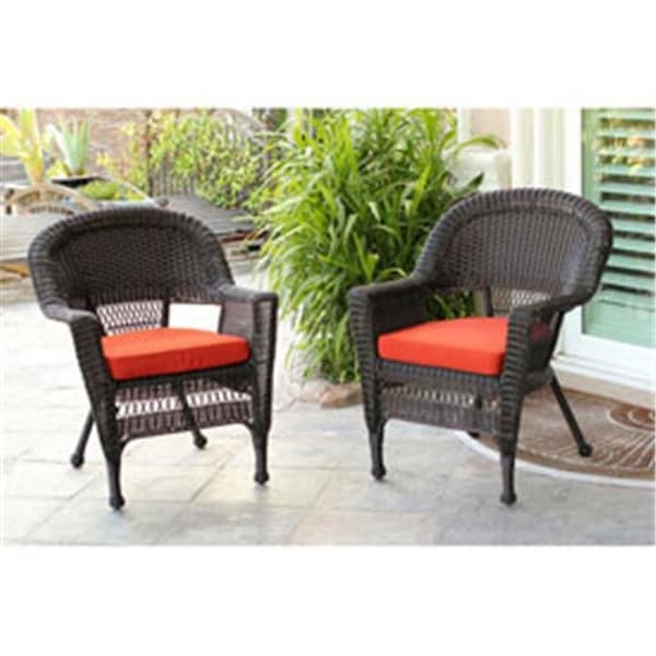 Jeco W00205-C-2-FS018-CS Honey Wicker Chair with Red Cushion - Set of 2 W00205-C_2-FS018-CS - main